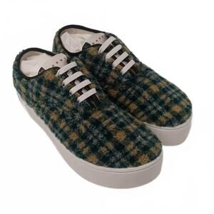 NEW MARNI men's tartan check wool platform low-top sneakers in tartan check